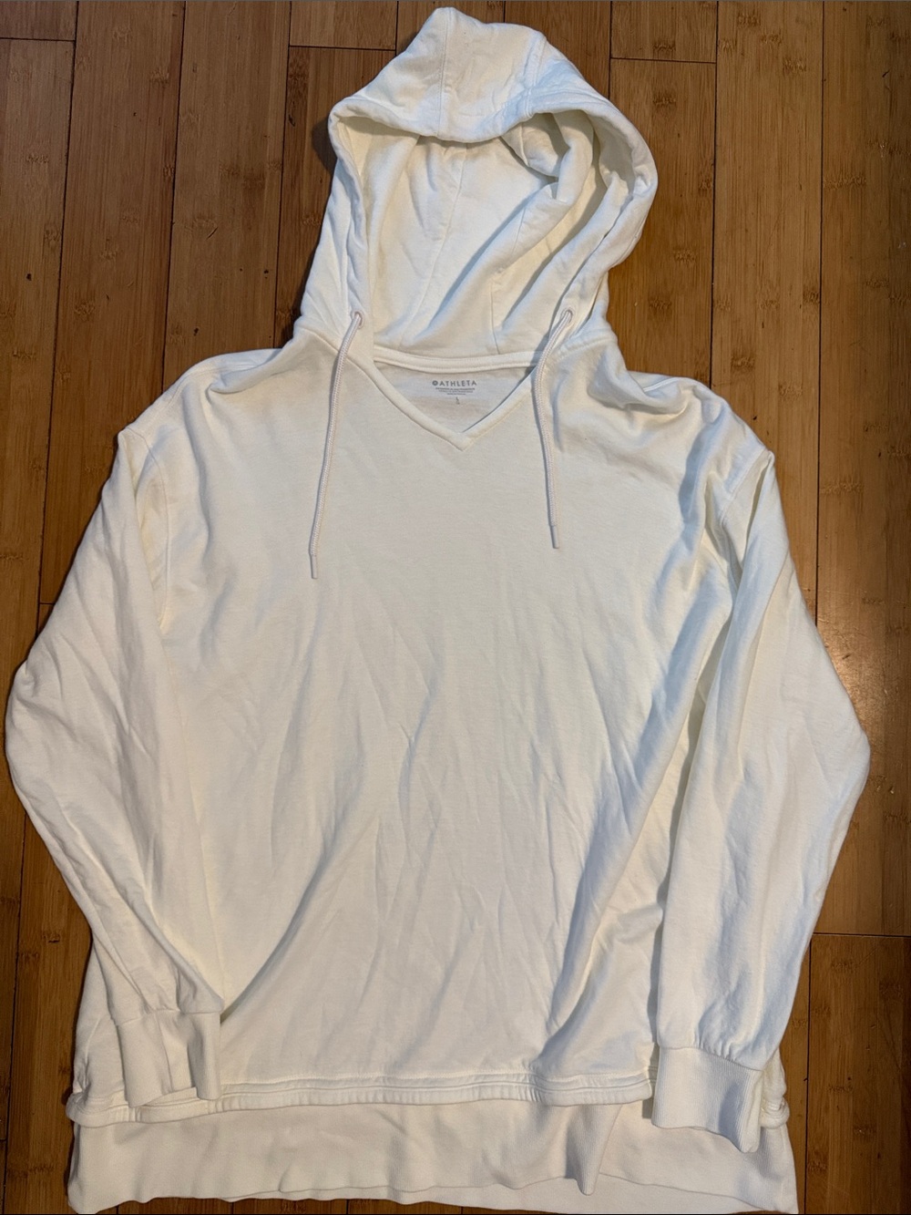 Athleta Sz L Cream Hooded Long-Sleeve Pullover